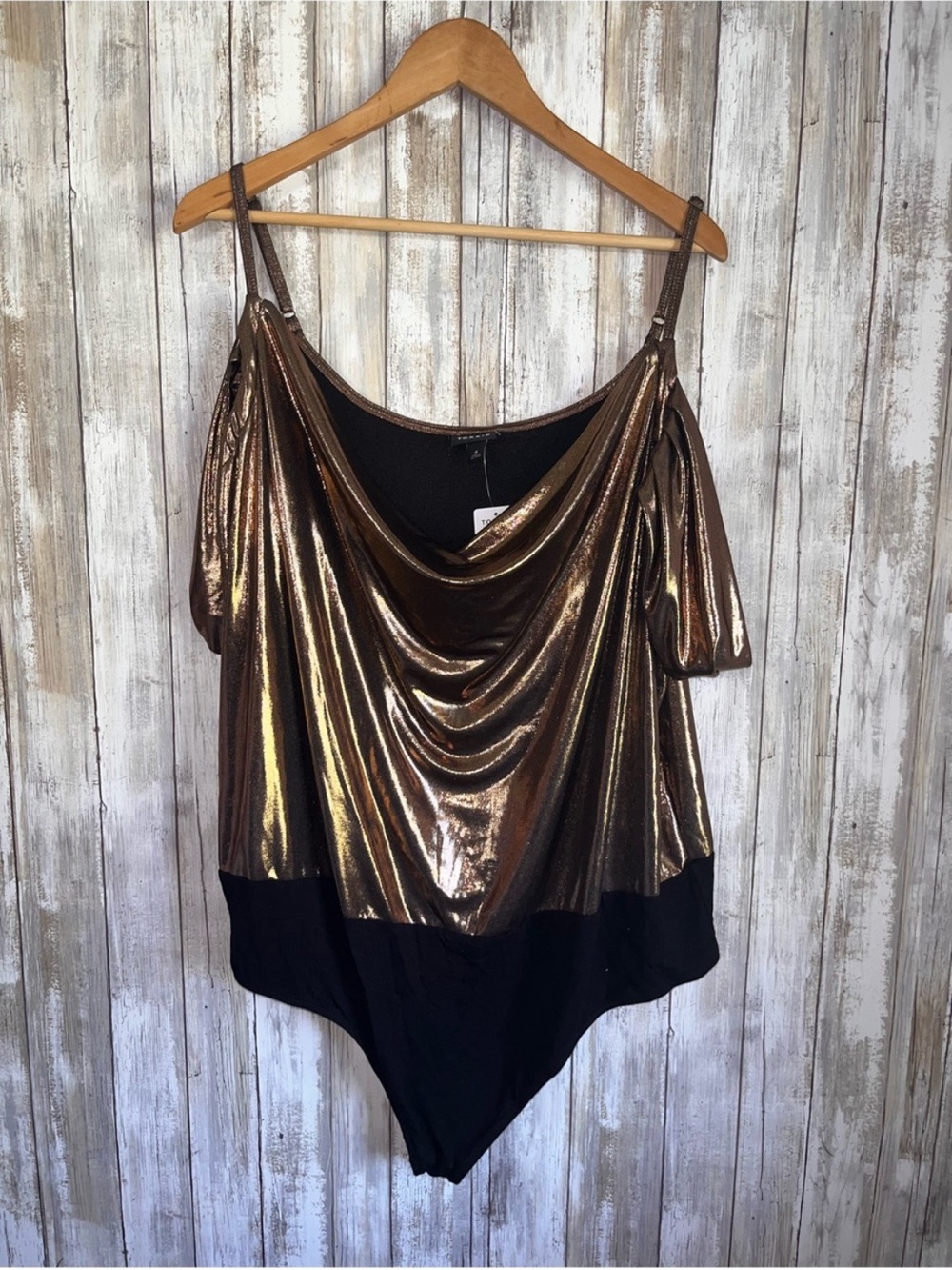 NWT Torrid Liquid Shine Bodysuit Bronze Metallic Cold Shoulder 4X 26 - Picture 2 of 5